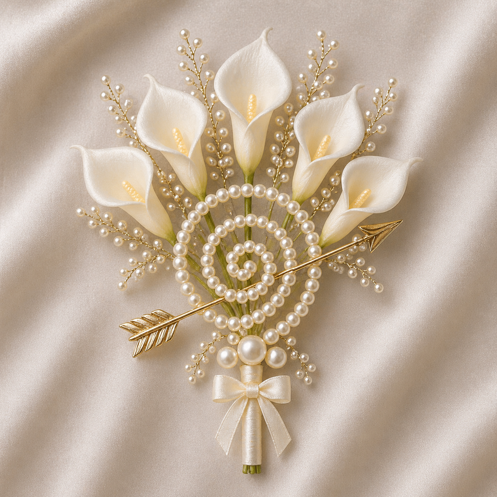 butoniera mire calla luna pearlee
butoniera mire moderna calla perle
accesoriu mire minimalist nunta
butoniera mire eleganta matase si perle