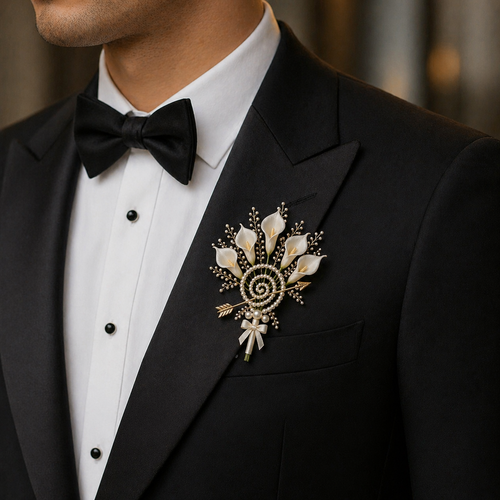 butoniera mire calla luna pearlee
butoniera mire moderna calla perle
accesoriu mire minimalist nunta
butoniera mire eleganta matase si perle