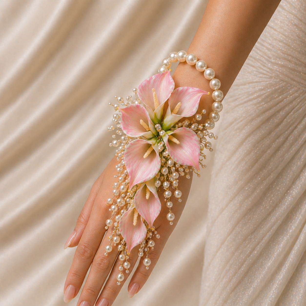 corsage mireasa ivory pearl pearlee
bratara florala mireasa perle si calla
corsage nunta elegant handmade
accesoriu mireasa perle incheietura